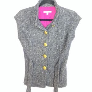 CAbi Wool Blend Button Up Vest with Belt Grey XS